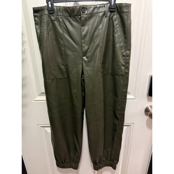 Womens Olive Green Vegan Faux Leather Joggers Size 12 By Velvet By Graham & Spen - Picture 1 of 4